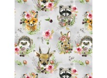 French Terry - Waldtiere hellgrau meliert